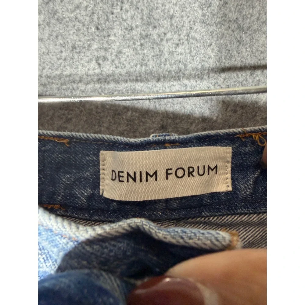 Denim Forum The 90s Halle Skirt Blue Medium Wash Front Slit Midi Denim Skirt 26